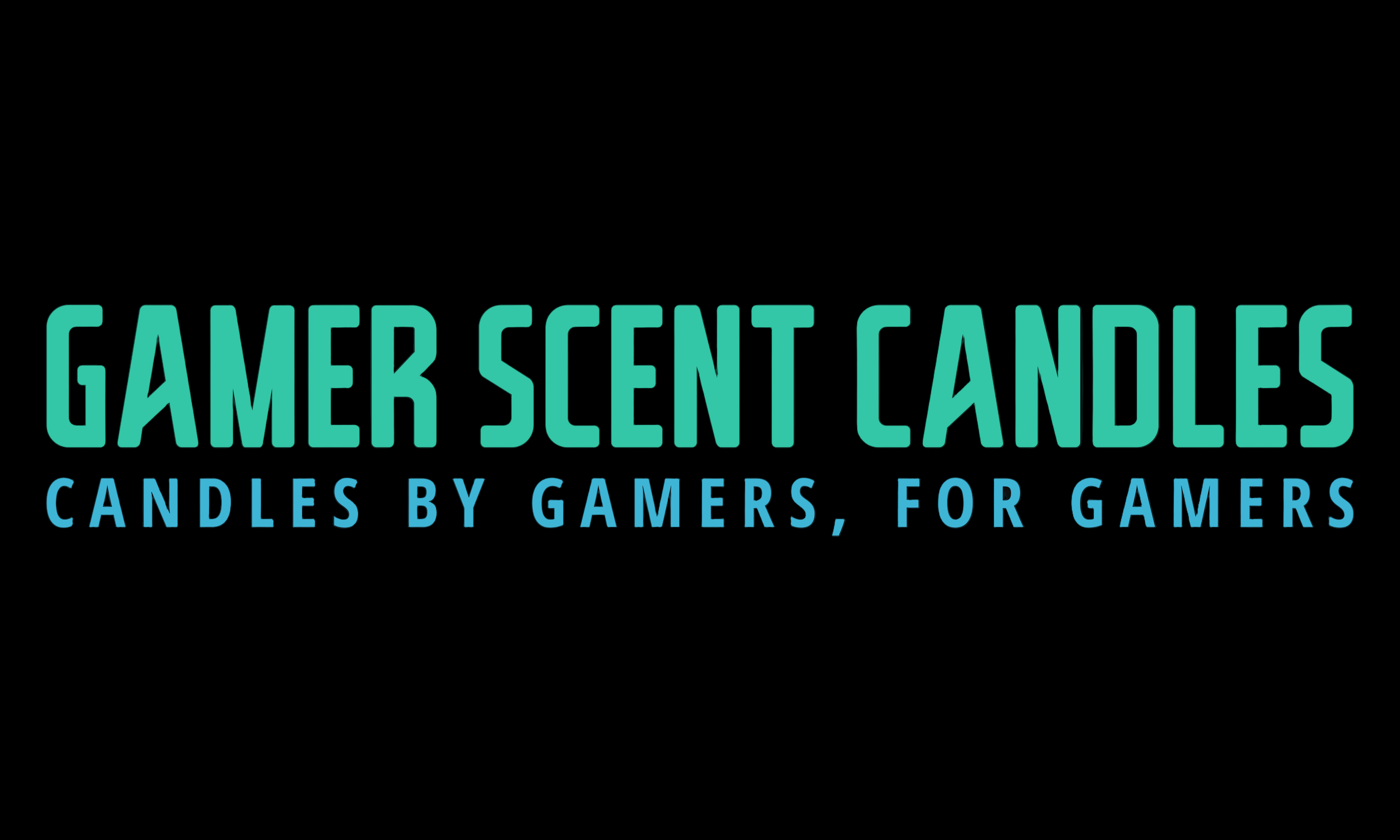 Logo for 'Gamer Scent Candles' with teal text on a black background